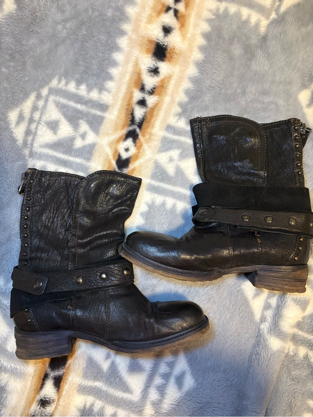 Pakros Women's Black Studded Mid-Calf Combat Boots